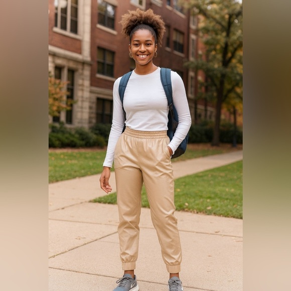 CALIA Women's Ath-Leather Jogger NEW Cream-Colored Faux Leather Size XL. - Picture 2 of 5